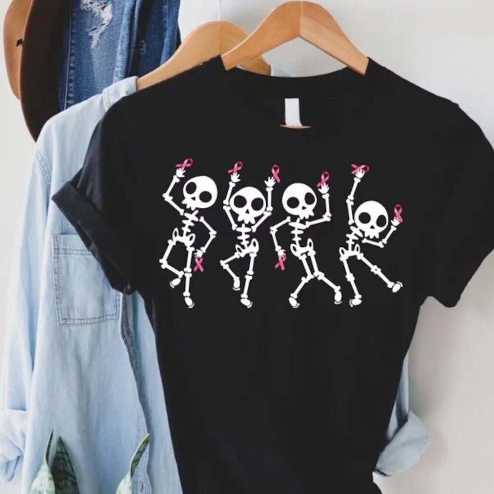 Dancing Skeletons Breast Cancer Shirt Skeletons Ribbon Breast Cancer Awareness